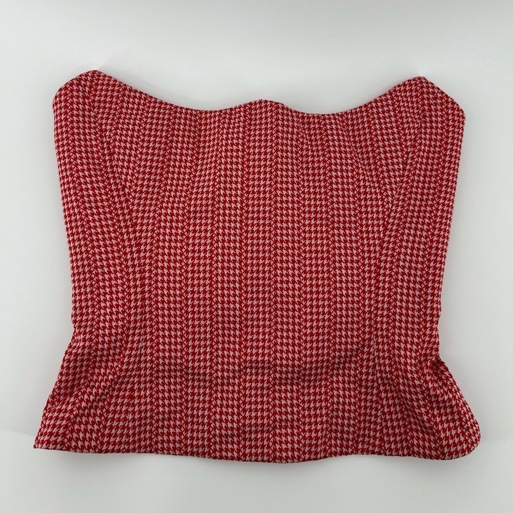 Versace Gianni Versace Red White Houndstooth jagged edge bustier top sz 40 NWT
